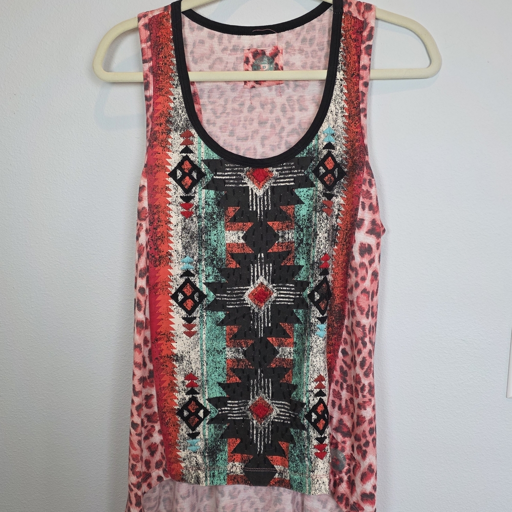 Double D Ranch Pink and Black Patterned Tank Top